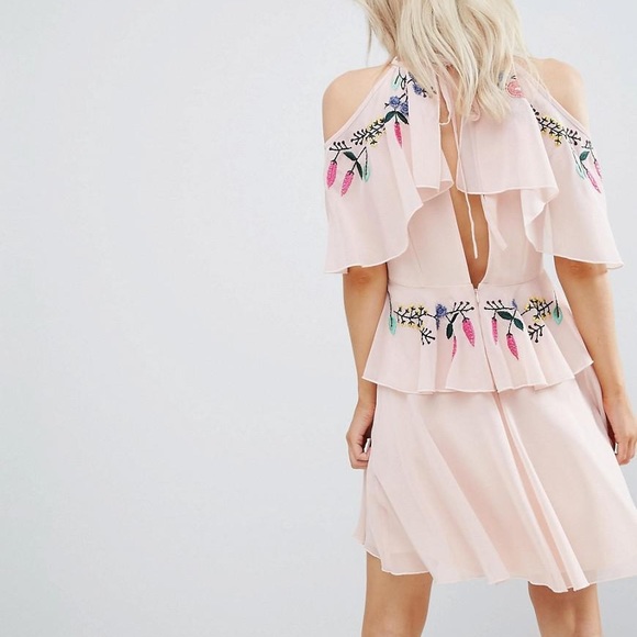 Embroidered Cold Shoulder Open Back Midi Dress - Picture 2 of 5